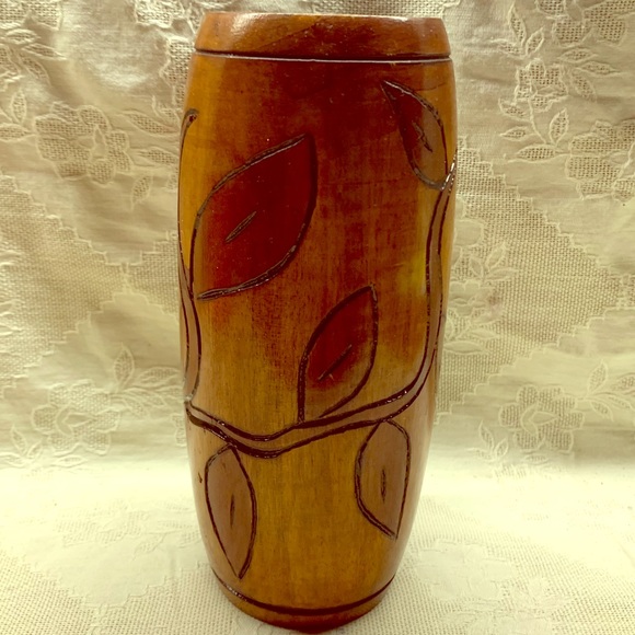 Vintage Other - 💘 2/$10 SALE ! Vintage Hand Carved Teak Wood Vase